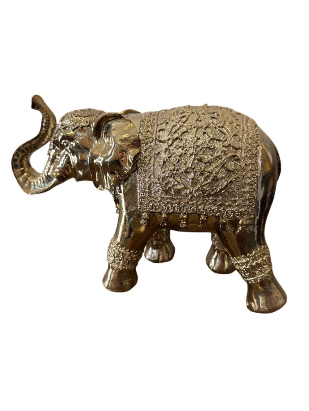 Polished Gold-Toned Decorative Elephant Statue Ornamental